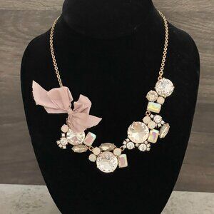 NWT J. Crew Clear Crystal Aurora Borealis Lavender Ribbon Statement Necklace 18"